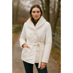 Polo Ralph Lauren double breasted white‎ sherpa trim belted nylon jacket medium